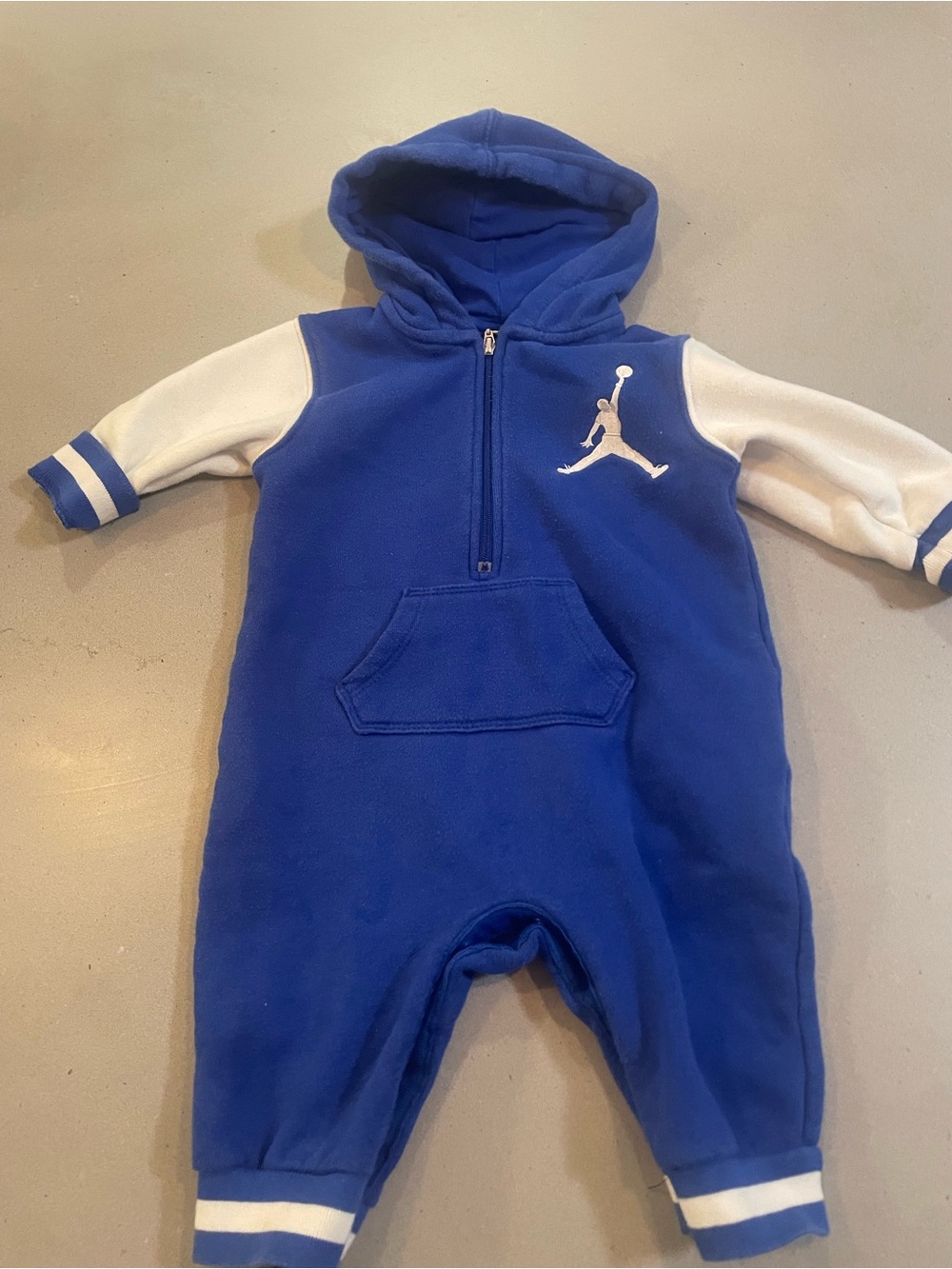Jordan Royal Blue and White Hooded Baby One-Piece